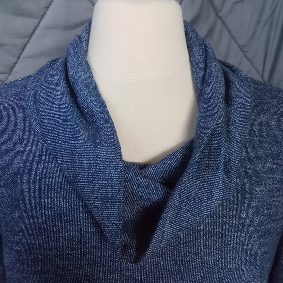 Women's Sonoma Blue Cowl Neck Kangaroo Pouch Heathered Long Sleeve Sweatshirt - Picture 3 of 14